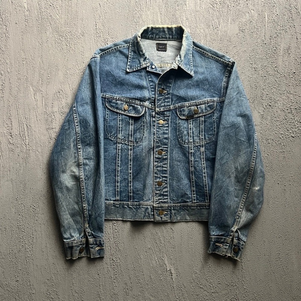 Vintage Lee Rider 101 J Denim Jacket Large Blue 1960s Sanforized Trucker